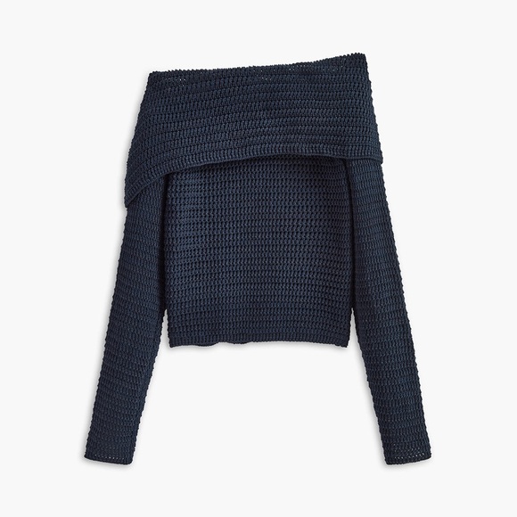 The Commense Asymmetrical Breasted Y2K Trending Crop Knit Top Navy NWT Size S - Picture 2 of 4